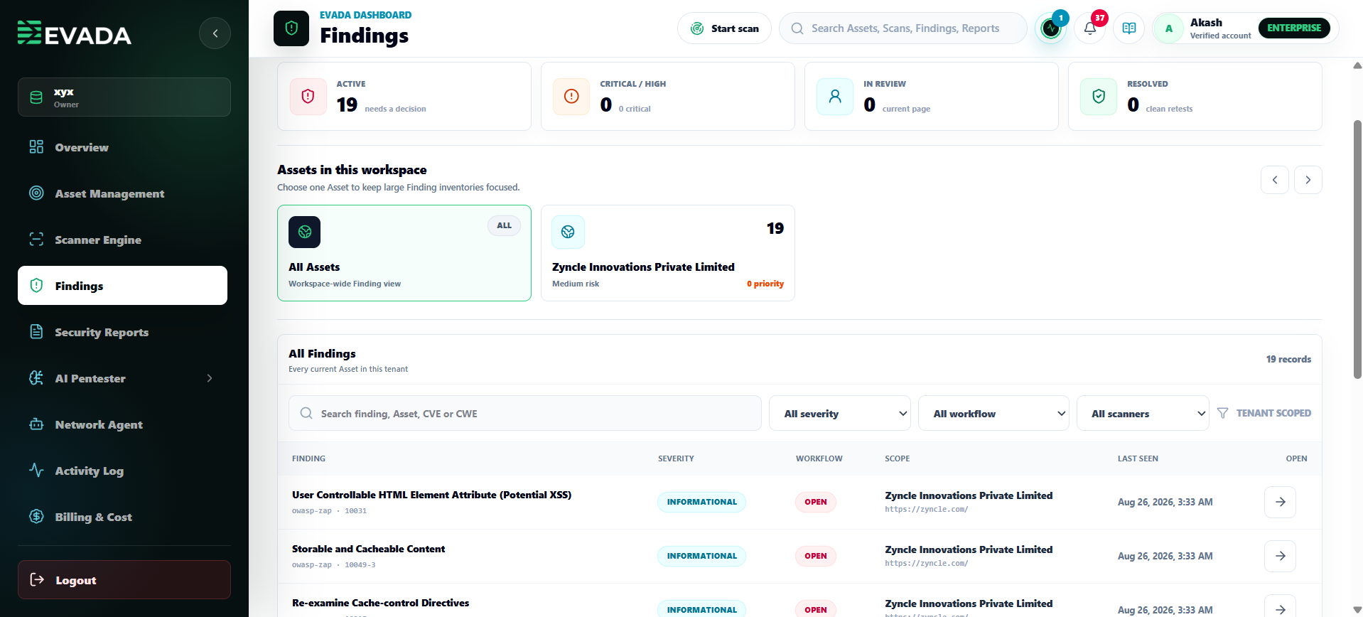 EVADA AI governance dashboard